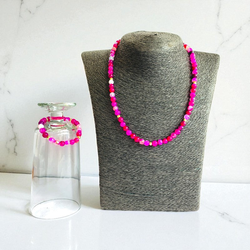 Joy Agate Set | Pink Banded Agate - For Kids Girls | Includes: Necklace & Bracelet