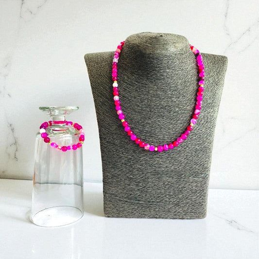 Joy Agate Set | Pink Banded Agate - For Kids Girls | Includes: Necklace & Bracelet