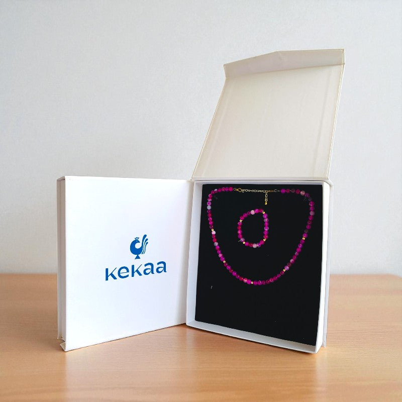 Joy Agate Set | Pink Banded Agate - For Kids Girls | Includes: Necklace & Bracelet