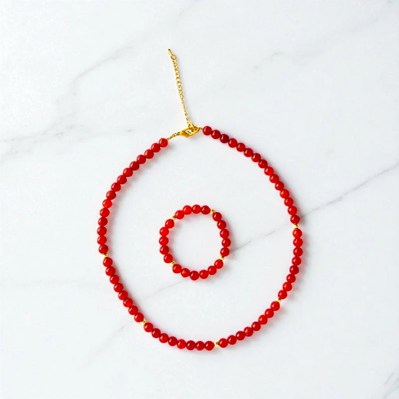 Power Onyx Set | Red Onyx - For Kids Girls | Includes: Necklace & Bracelet