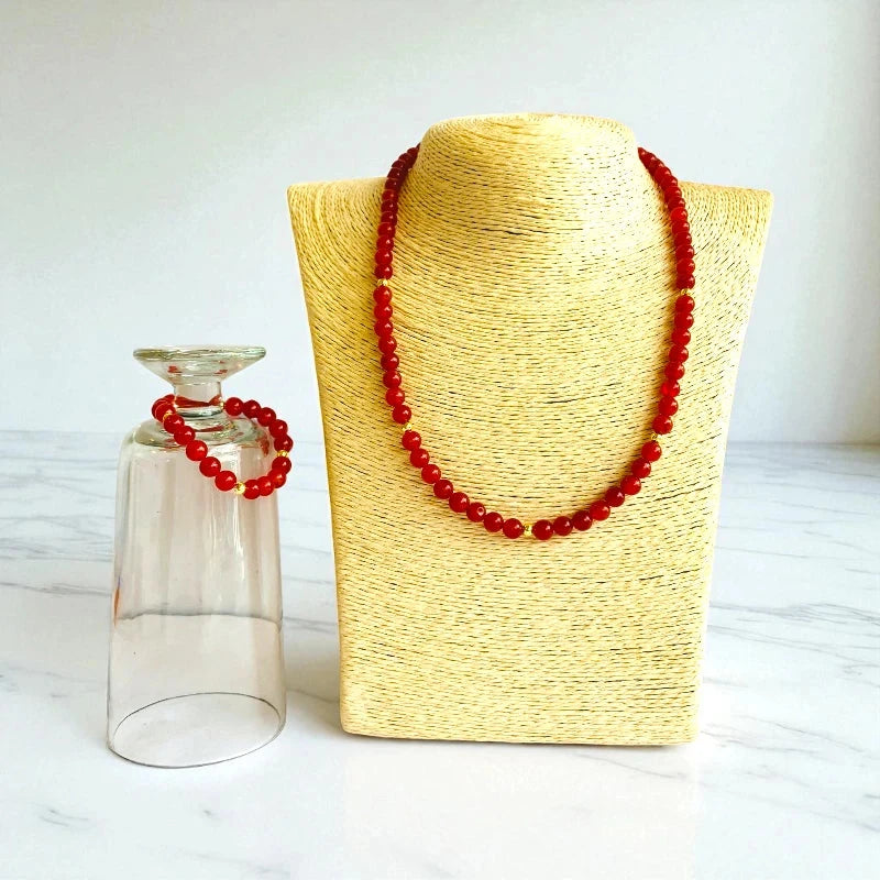 Power Onyx Set | Red Onyx - For Kids Girls | Includes: Necklace & Bracelet