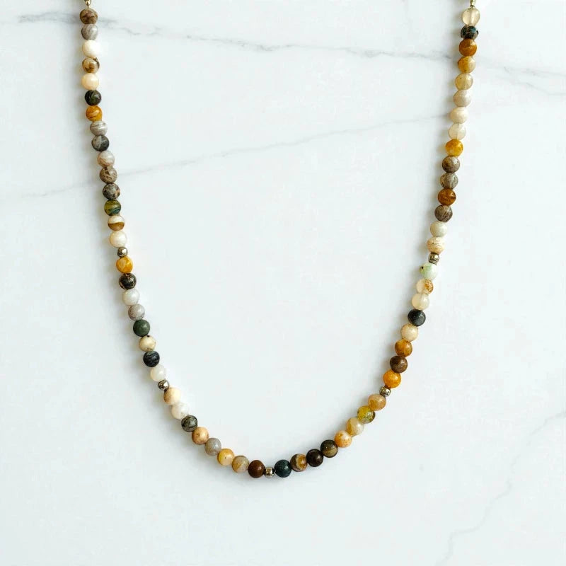 Nature Agate Set | Bamboo Leaf Agate - For Kids Girls | Includes: Necklace & Bracelet
