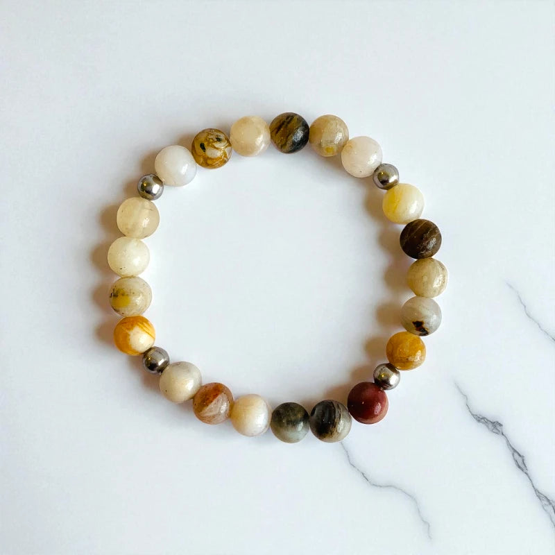 Nature Agate Set | Bamboo Leaf Agate - For Kids Girls | Includes: Necklace & Bracelet