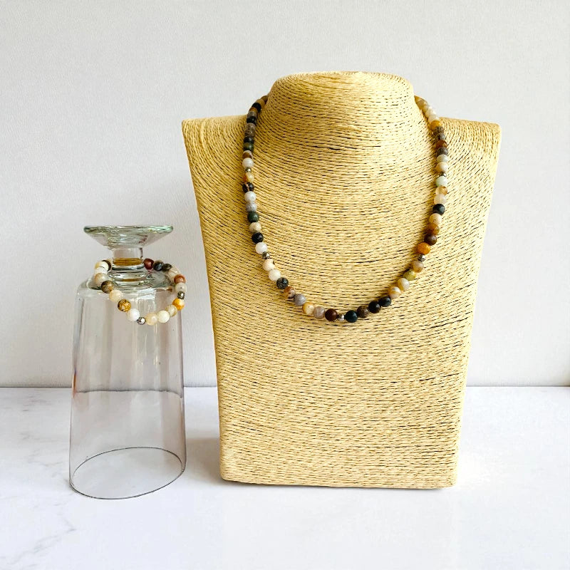 Nature Agate Set | Bamboo Leaf Agate - For Kids Girls | Includes: Necklace & Bracelet