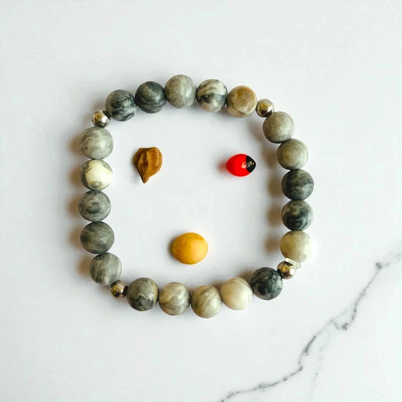 Art Jasper Set | Grey Picasso Jasper - For Kids Girls | Includes: Necklace & Bracelet