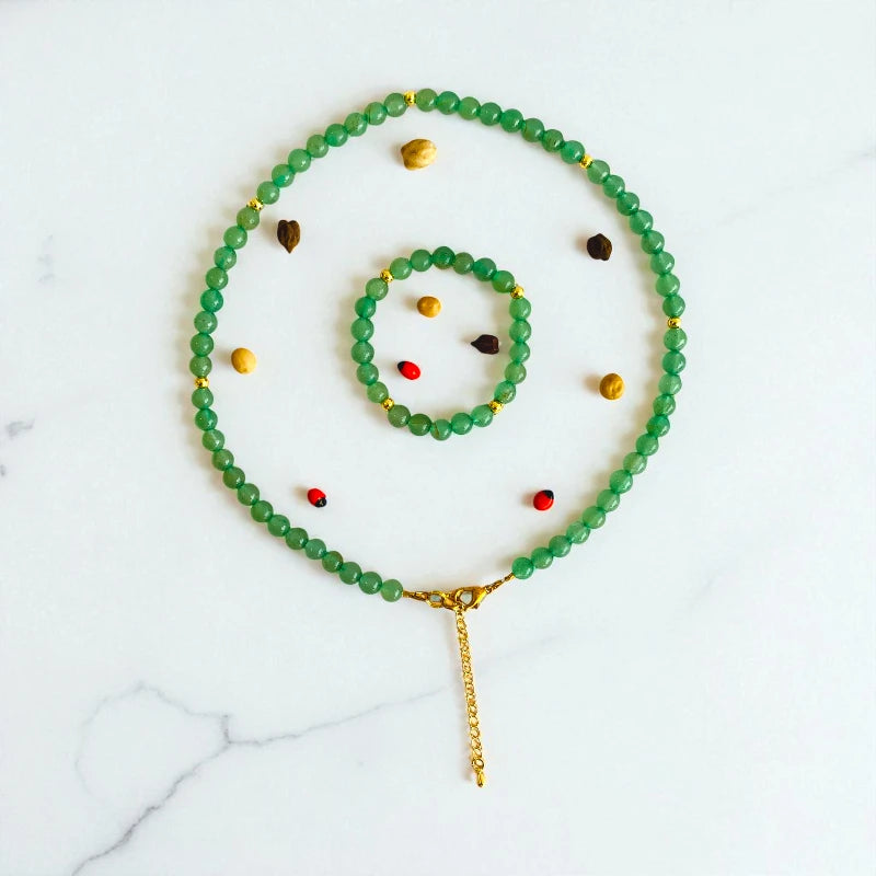 Luck Aventurine Set | Green Aventurine - For Kids Girls | Includes: Necklace & Bracelet
