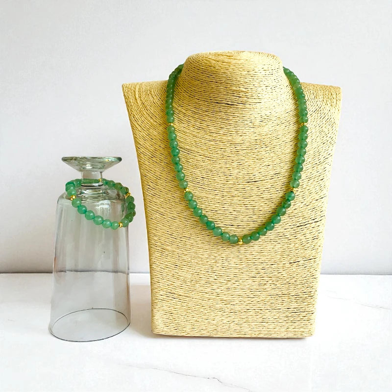 Luck Aventurine Set | Green Aventurine - For Kids Girls | Includes: Necklace & Bracelet
