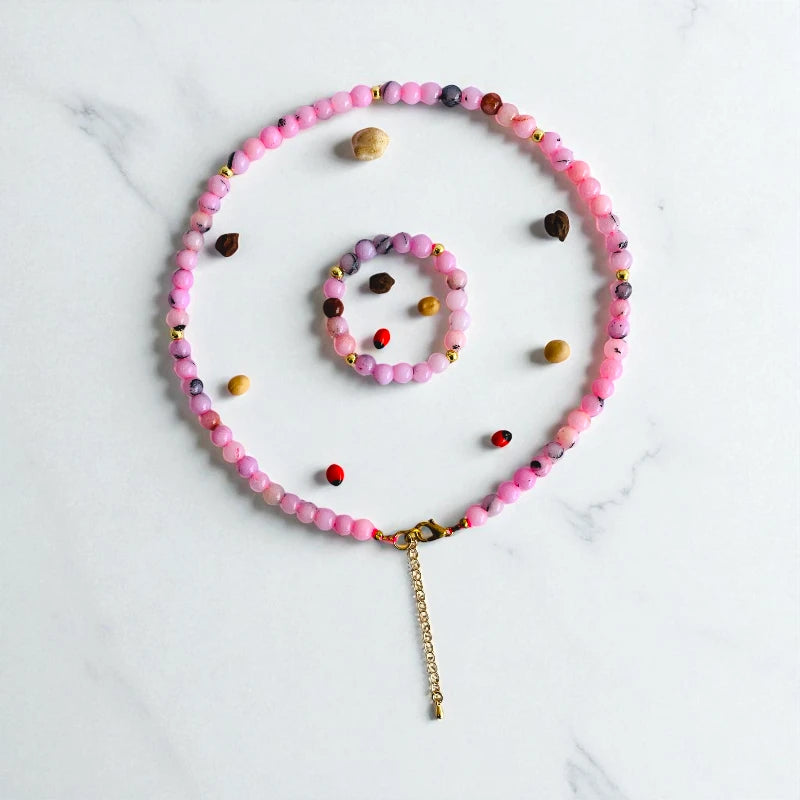 Blossom Jasper Set | Cherry Blossom Jasper - For Kids Girls | Includes: Necklace & Bracelet