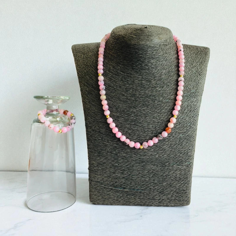 Blossom Jasper Set | Cherry Blossom Jasper - For Kids Girls | Includes: Necklace & Bracelet