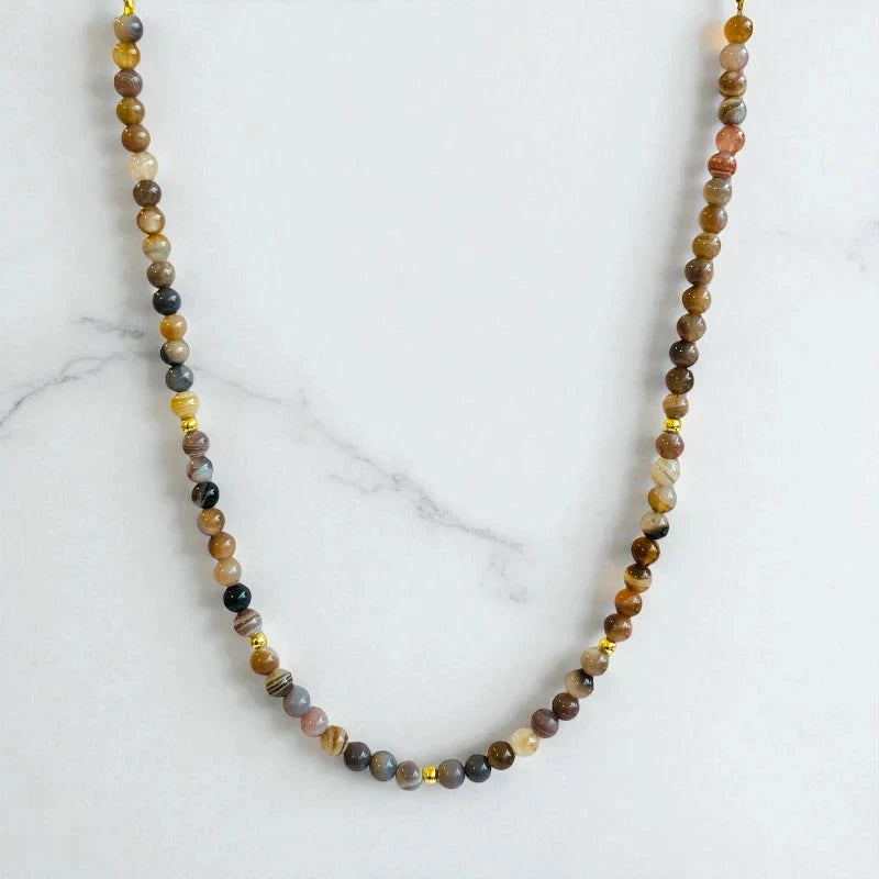 Striped Botswana Set | Botswana Agate - For Kids Girls | Includes: Necklace & Bracelet