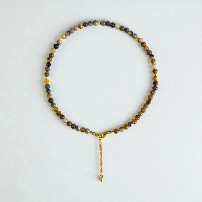 Striped Botswana Set | Botswana Agate - For Kids Girls | Includes: Necklace & Bracelet