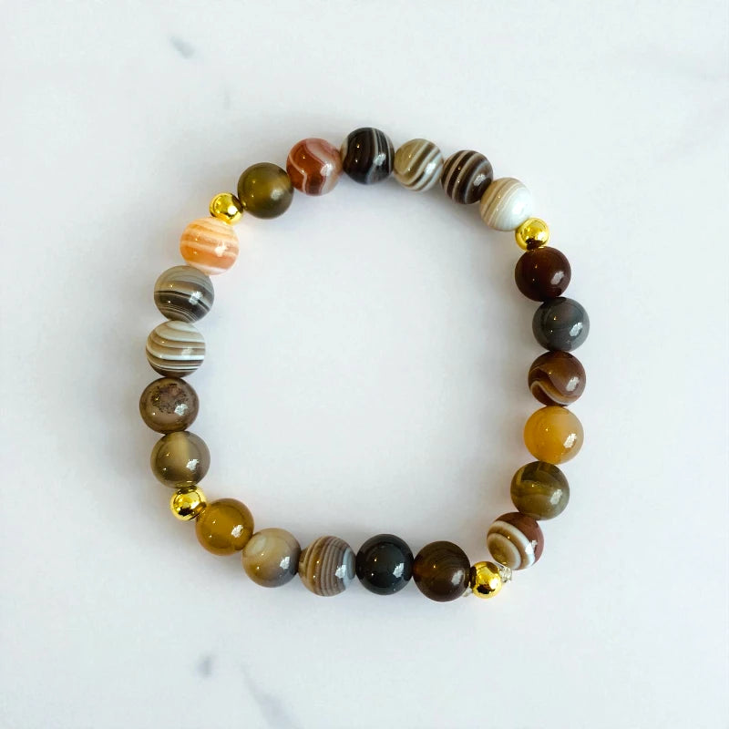Striped Botswana Set | Botswana Agate - For Kids Girls | Includes: Necklace & Bracelet