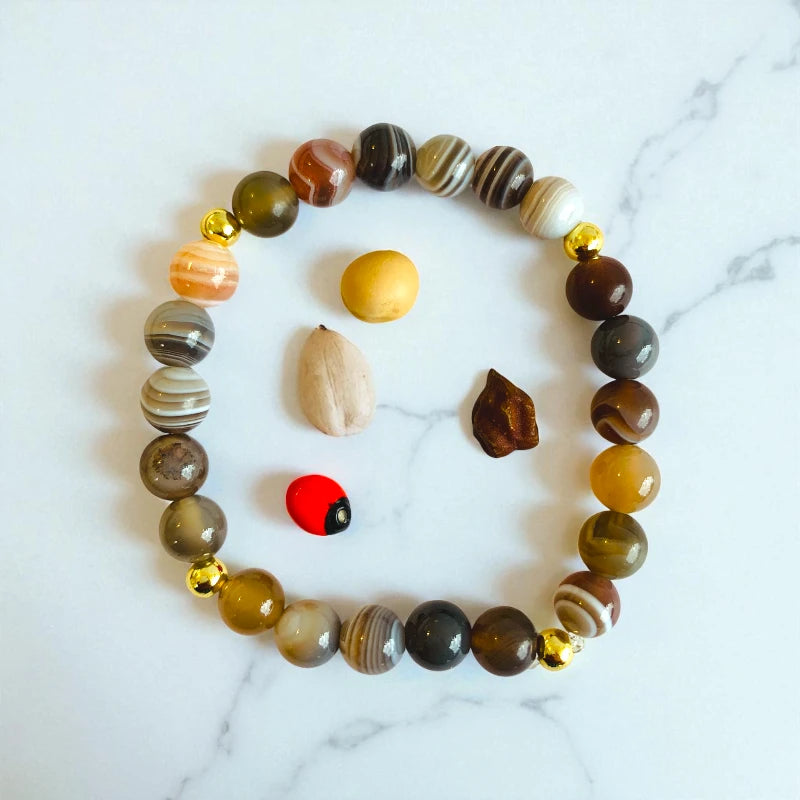 Striped Botswana Set | Botswana Agate - For Kids Girls | Includes: Necklace & Bracelet