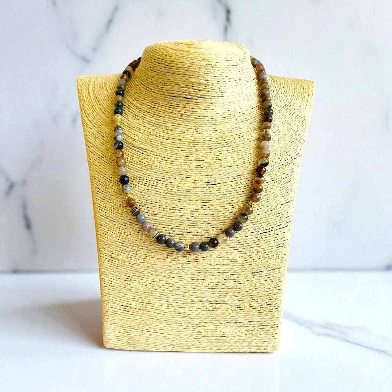 Striped Botswana Set | Botswana Agate - For Kids Girls | Includes: Necklace & Bracelet