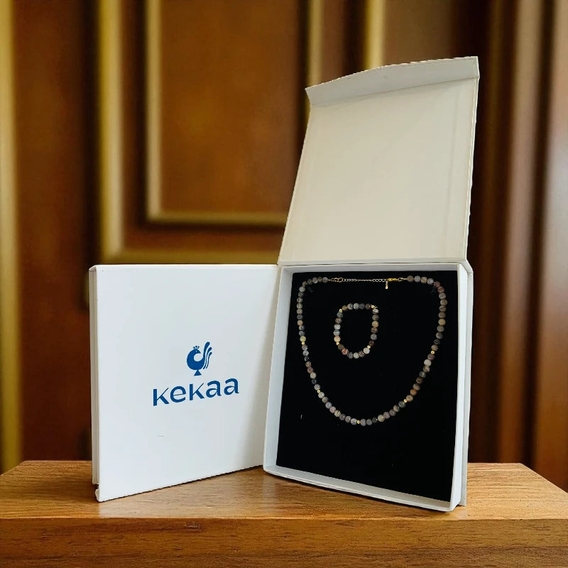 Striped Botswana Set | Botswana Agate - For Kids Girls | Includes: Necklace & Bracelet