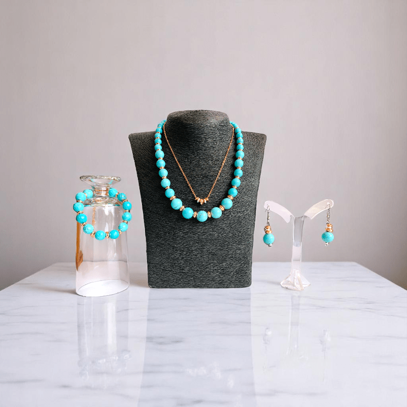 Sky Serenity Set | Turquoise Stone & 18K Gold Plating - For Women | Includes: 2 Necklaces, Bracelet, Earring