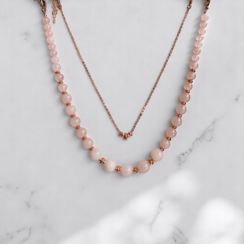 Tender Radiance Set | Rose Quartz Stone & 18K Gold Plating - For Women | Includes: 2 Necklaces, Bracelet, Earring