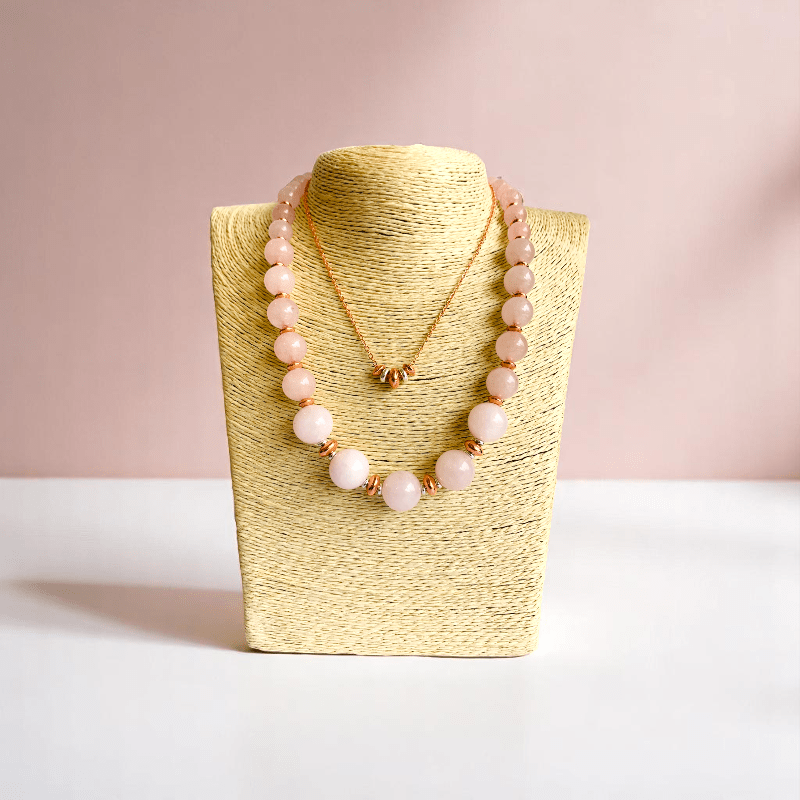 Tender Radiance Set | Rose Quartz Stone & 18K Gold Plating - For Women | Includes: 2 Necklaces, Bracelet, Earring