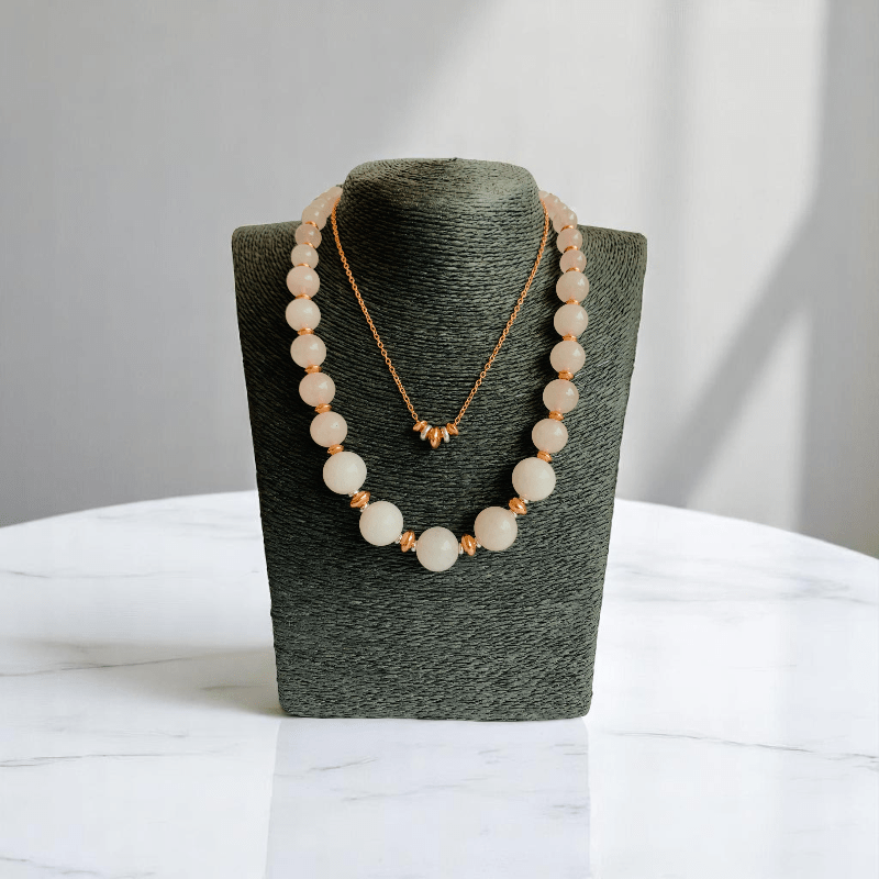 Tender Radiance Set | Rose Quartz Stone & 18K Gold Plating - For Women | Includes: 2 Necklaces, Bracelet, Earring