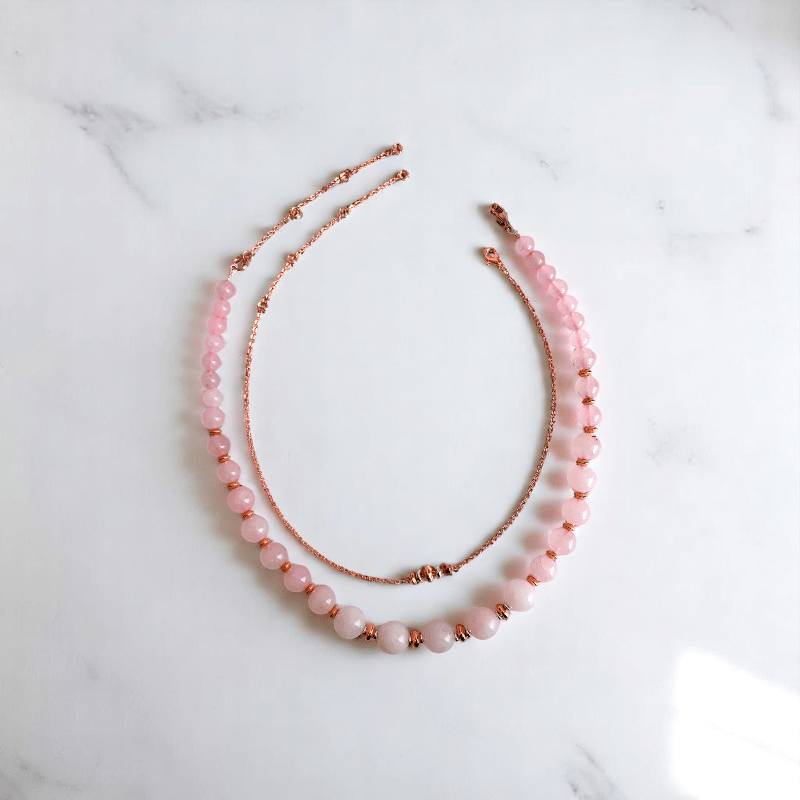 Tender Radiance Set | Rose Quartz Stone & 18K Gold Plating - For Women | Includes: 2 Necklaces, Bracelet, Earring