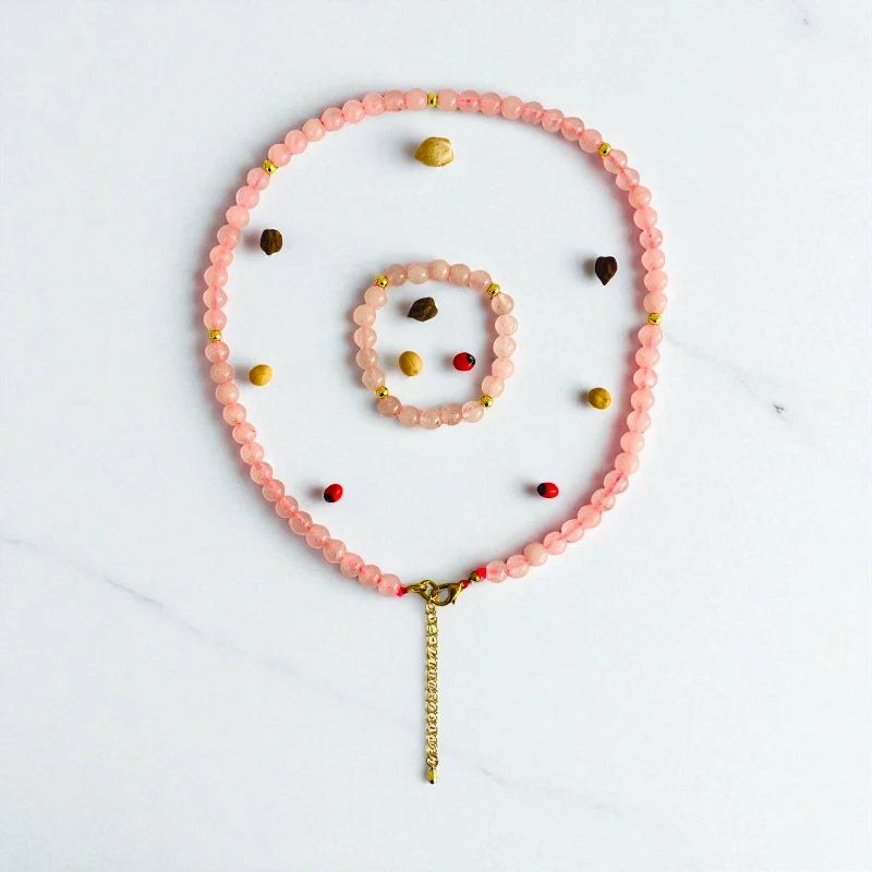 Love Quartz Set | Rose Quartz - For Kids Girls | Includes: Necklace & Bracelet