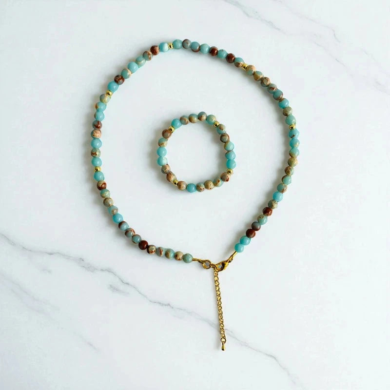 Calm Calcite Set | Caribbean Calcite - For Kids Girls | Includes: Necklace & Bracelet