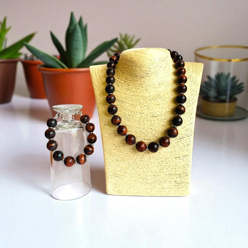Brave Tiger Eye Set | Red Tiger Eye - For Unisex | Includes: Necklace & Bracelet