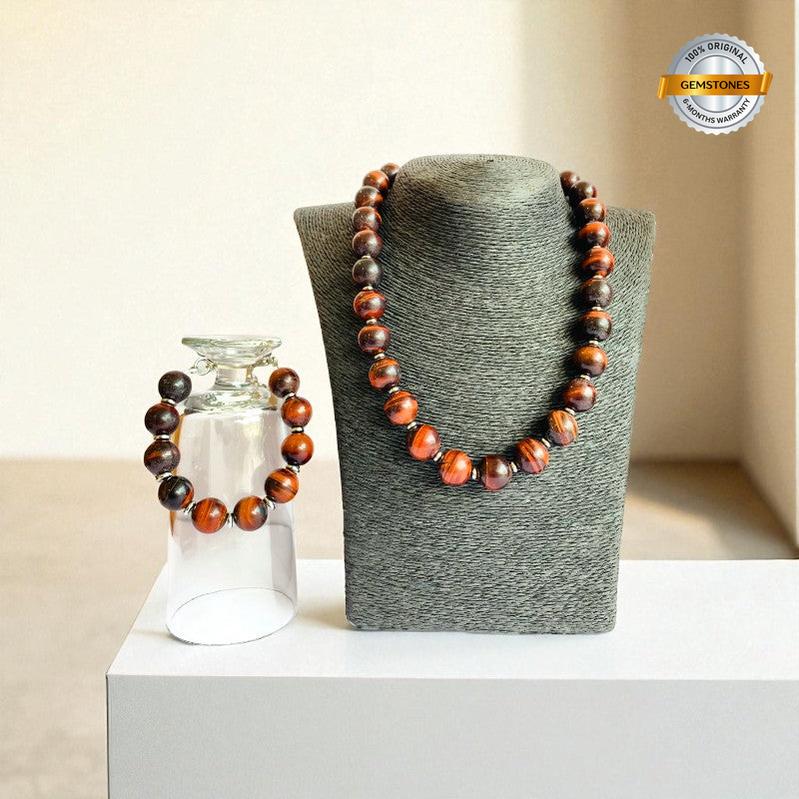 Brave Tiger Eye Set | Red Tiger Eye - For Unisex | Includes: Necklace & Bracelet