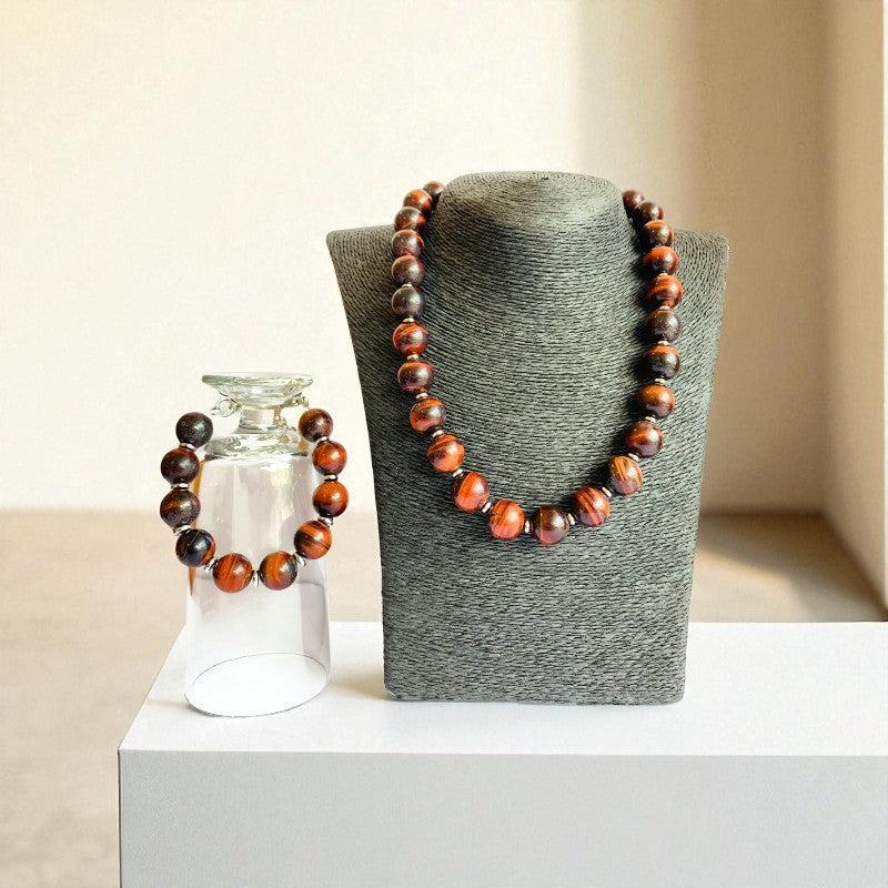 Brave Tiger Eye Set | Red Tiger Eye - For Unisex | Includes: Necklace & Bracelet