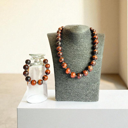 Brave Tiger Eye Set | Red Tiger Eye - For Unisex | Includes: Necklace & Bracelet