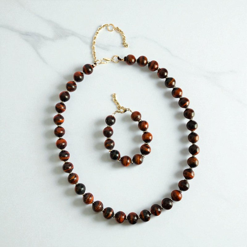 Brave Tiger Eye Set | Red Tiger Eye - For Unisex | Includes: Necklace & Bracelet
