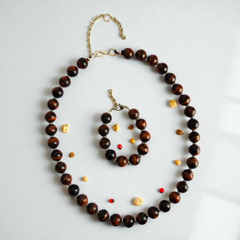 Brave Tiger Eye Set | Red Tiger Eye - For Unisex | Includes: Necklace & Bracelet
