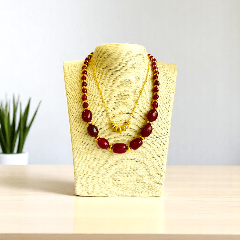 Radiant Flame Set | Red Onyx Stone & 18K Gold Plating - For Women | Includes: 2 Necklaces, Bracelet, Earring