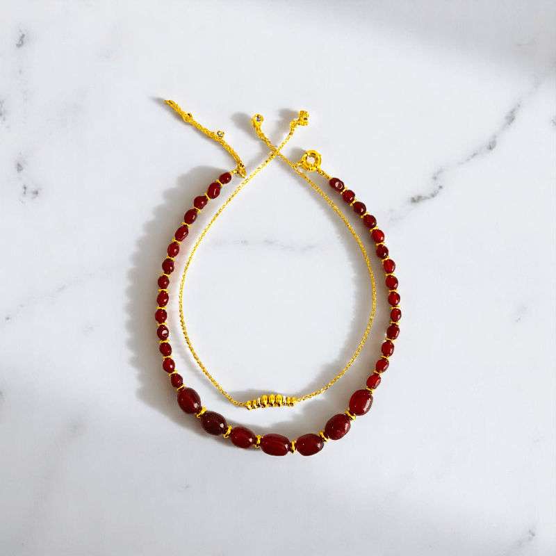 Radiant Flame Set | Red Onyx Stone & 18K Gold Plating - For Women | Includes: 2 Necklaces, Bracelet, Earring