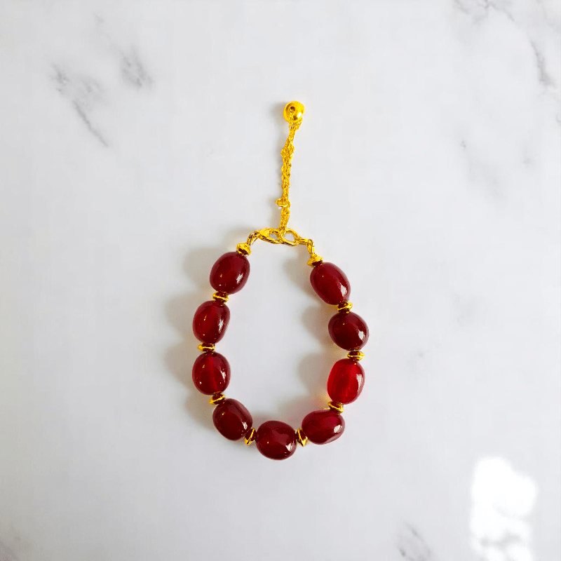 Radiant Flame Set | Red Onyx Stone & 18K Gold Plating - For Women | Includes: 2 Necklaces, Bracelet, Earring