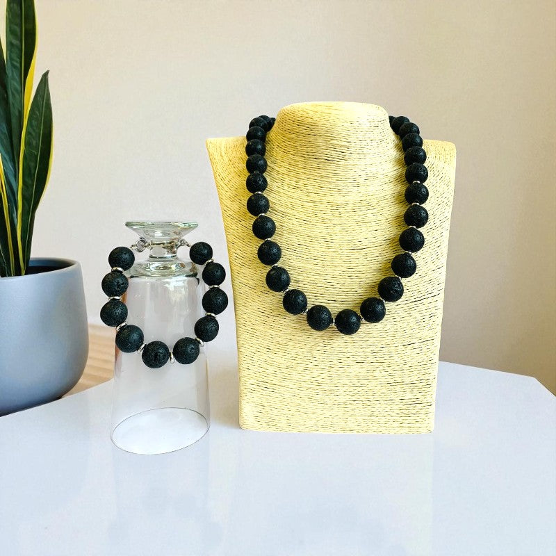 Earth Lava Set | Lava Stone - For Unisex | Includes: Necklace & Bracelet