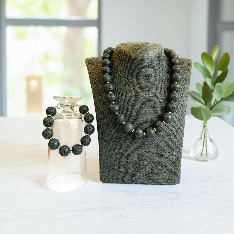 Earth Lava Set | Lava Stone - For Unisex | Includes: Necklace & Bracelet