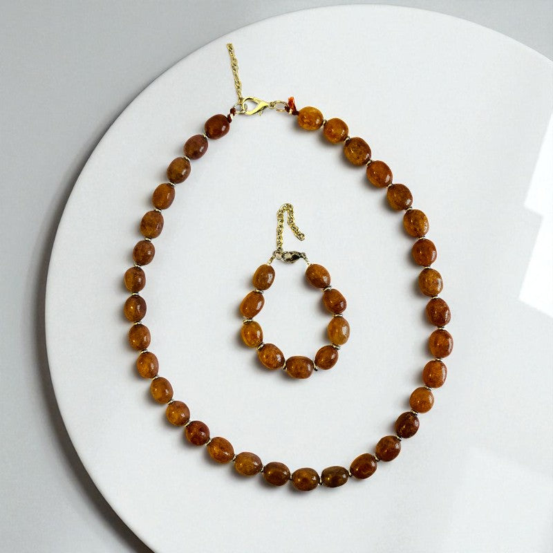 Grounded Aventurine Set | Brown Aventurine - For Unisex | Includes: Necklace & Bracelet