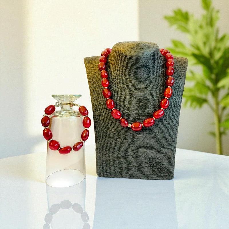 Bold Red Onyx Set | Red Onyx - For Unisex | Includes: Necklace & Bracelet