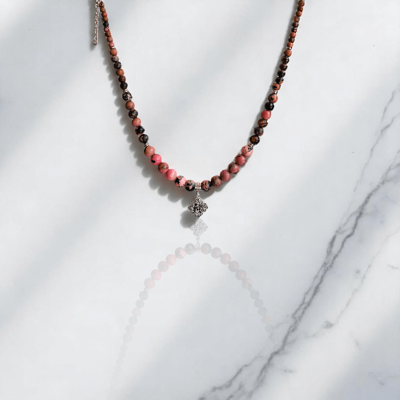 Blush Steel Set | Rhodonite Stone & Stainless Steel - For Women | Includes: Necklace, Bracelet, Earrings