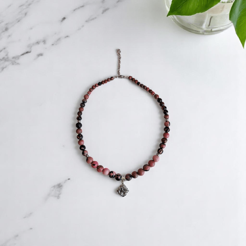 Blush Steel Set | Rhodonite Stone & Stainless Steel - For Women | Includes: Necklace, Bracelet, Earrings
