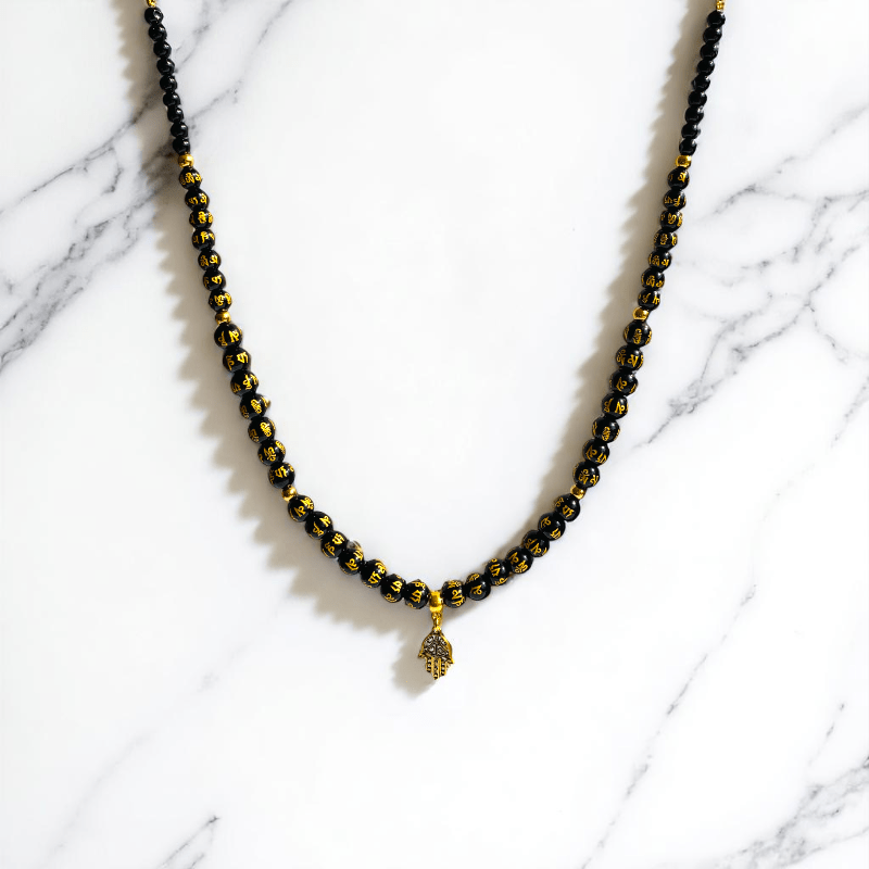 Sacred Shield Necklace | Black Om Mani Stone - For Women | Includes: Necklace