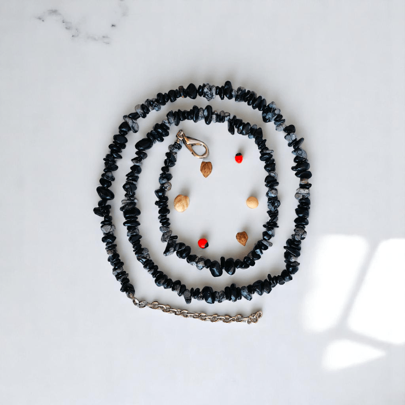Snow shade Necklace | Snowflake Obsidian Stone - For All | Includes: Necklace