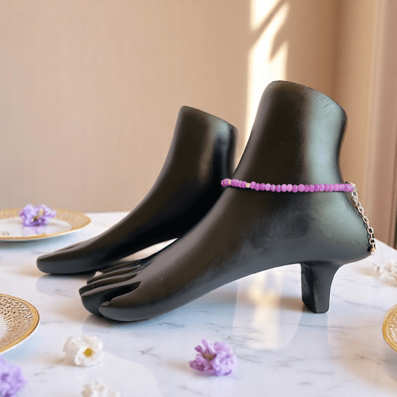 Bold Bloom Anklet | 925 Silver & Amethyst Stone - For Women | Includes: Anklet