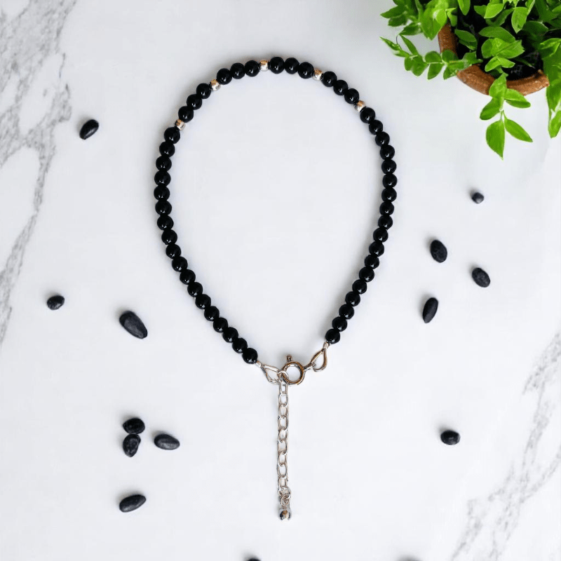 Black Mirage Anklet | 925 Silver & Obsidian Stone - For Women | Includes: Anklet