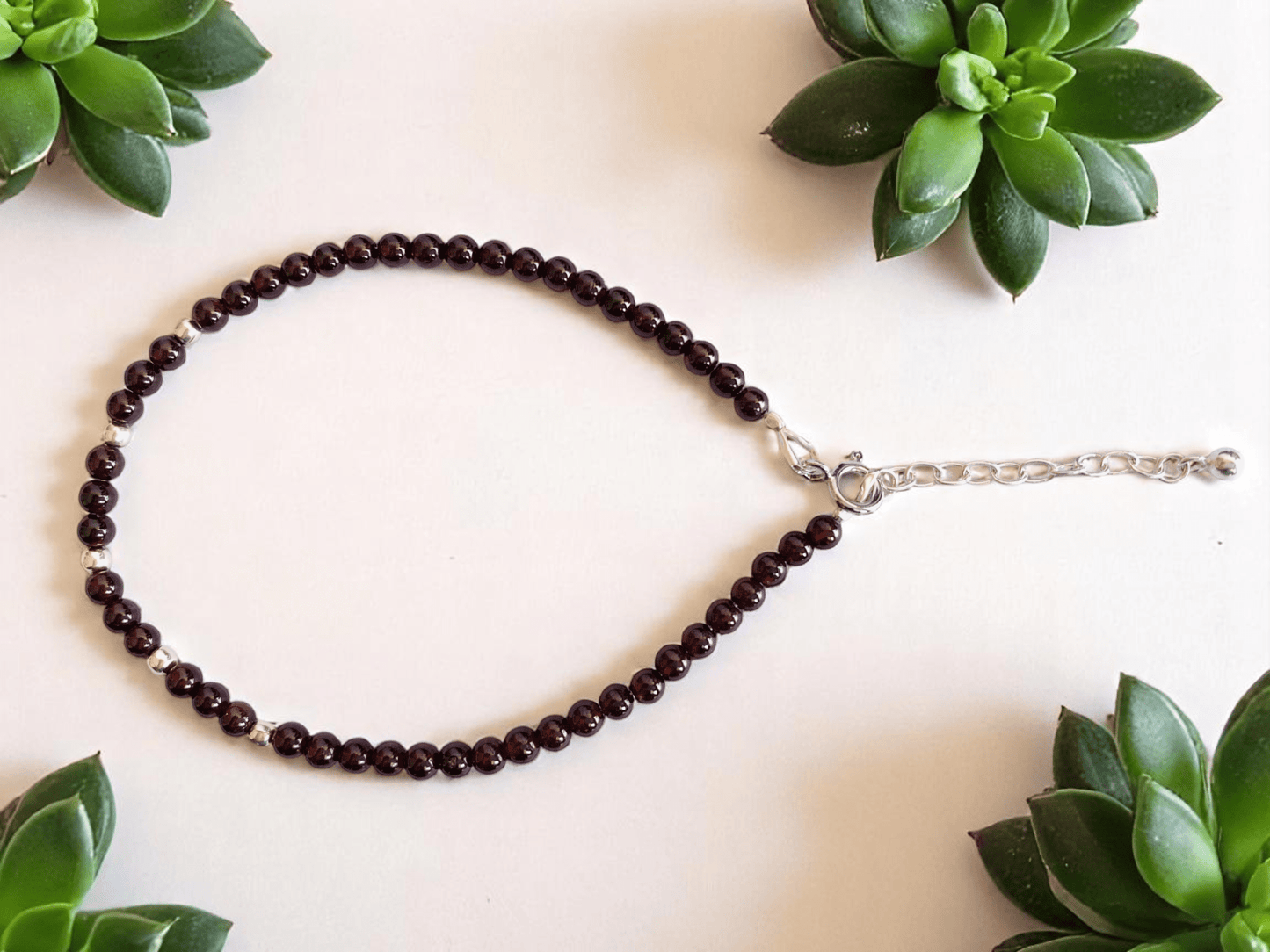 Rich Garnet Anklet | 925 Silver & Garnet - For Women | Includes: Anklet