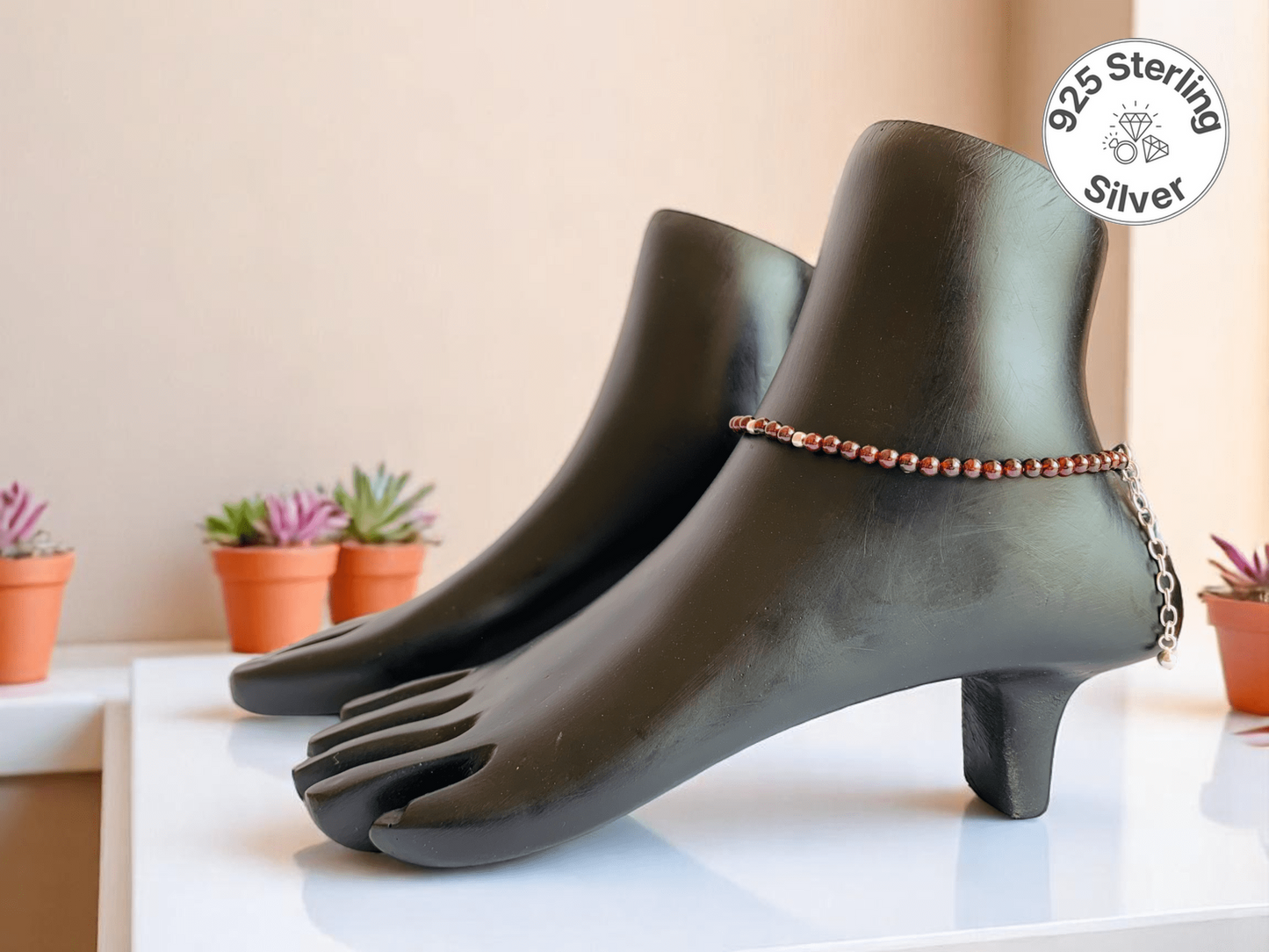 Rich Garnet Anklet | 925 Silver & Garnet - For Women | Includes: Anklet