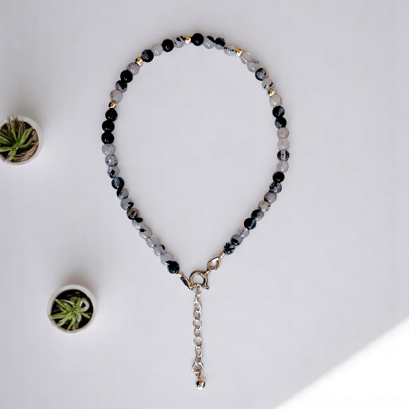 Pebble Path Anklet | 925 Silver & Rutile Stone - For Women | Includes: Anklet