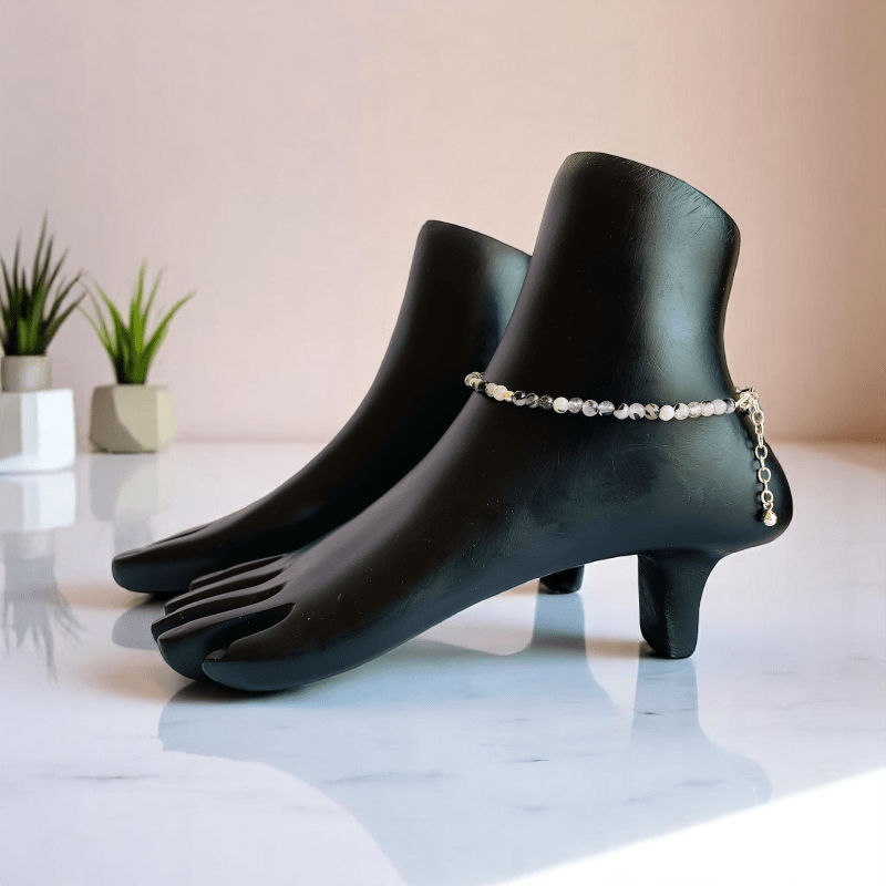 Pebble Path Anklet | 925 Silver & Rutile Stone - For Women | Includes: Anklet