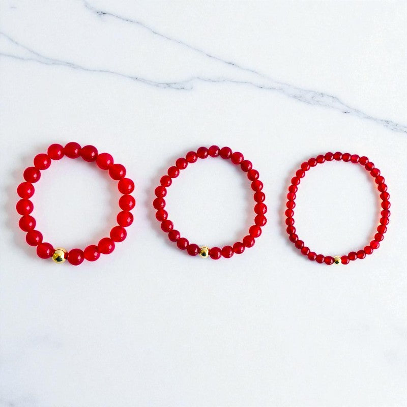 Fiery Three Layered Bracelet | Red Agate - For Women | Includes: Bracelets (Set of 3)
